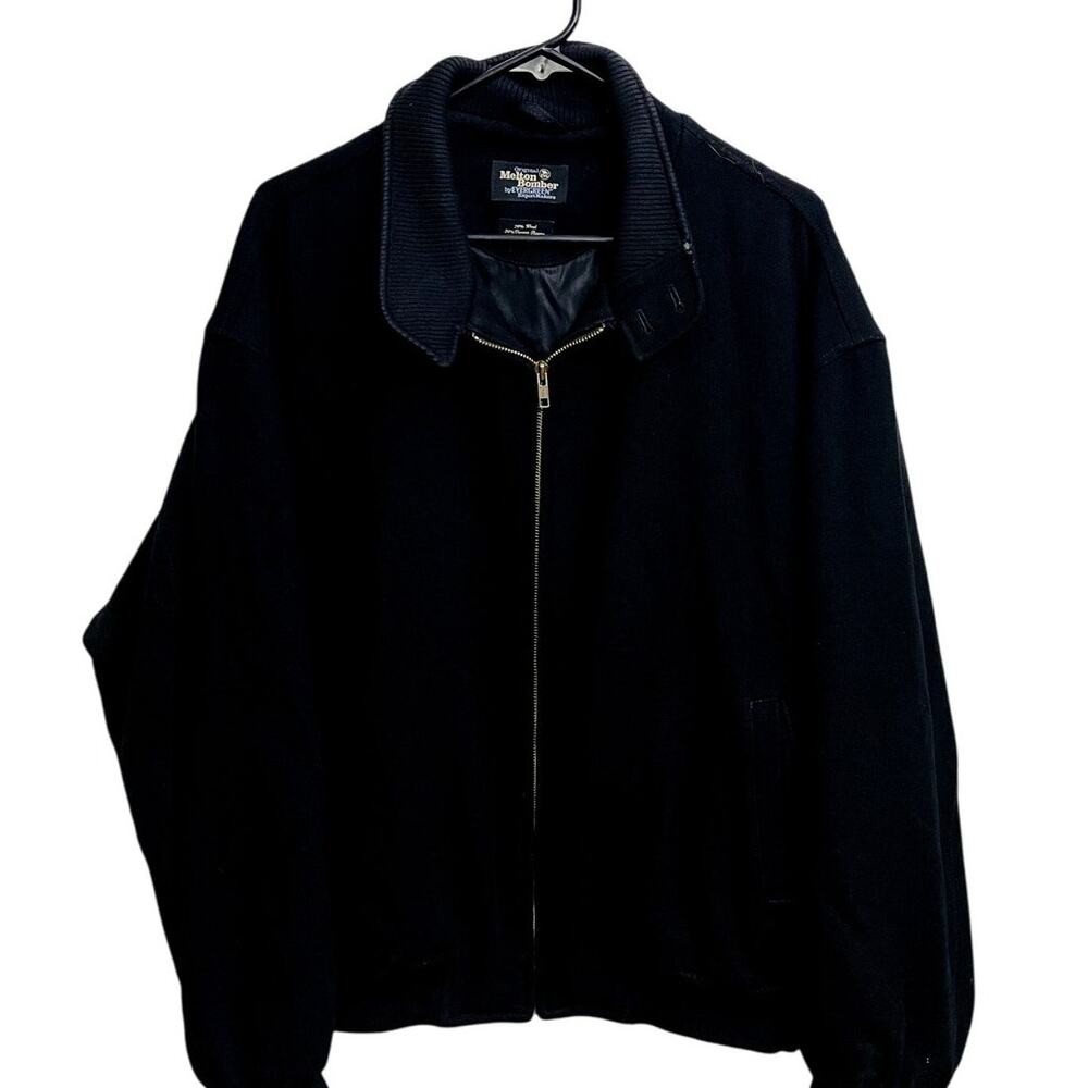 Vintage Men's Black Melton Bomber Jacket Evergreen Wool Blend Size‎ L Old Money